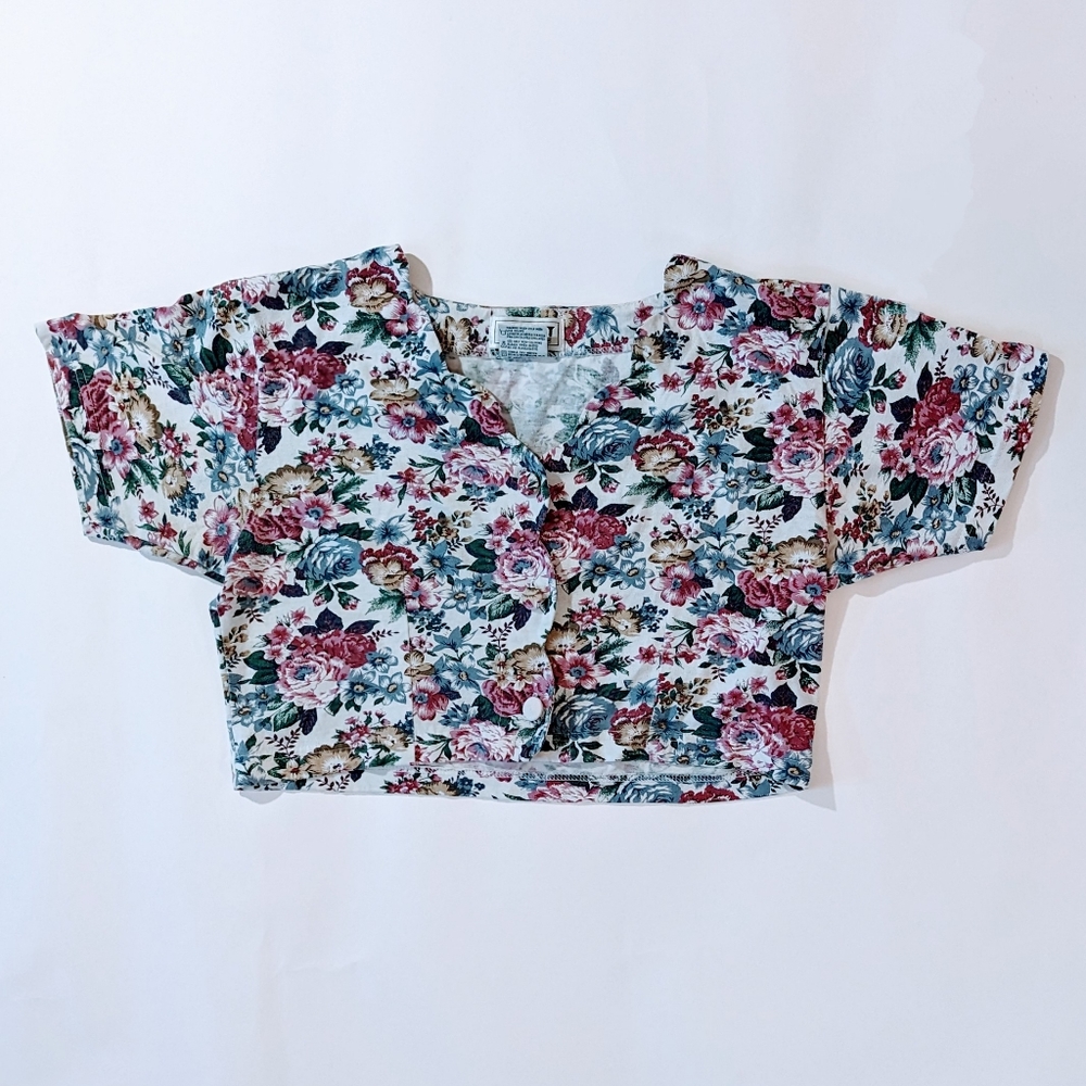 Vintage button up floral crop top